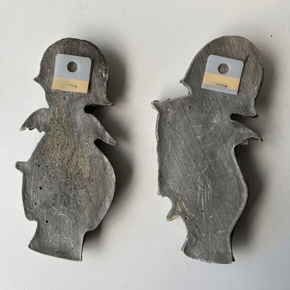 VTG Mid Century Angel Wall Plaques Set of 2 | Chalkware Lute Harp Retro Atomic E - Picture 3 of 3